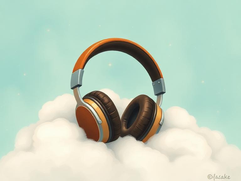 Headphones resting on soft clouds