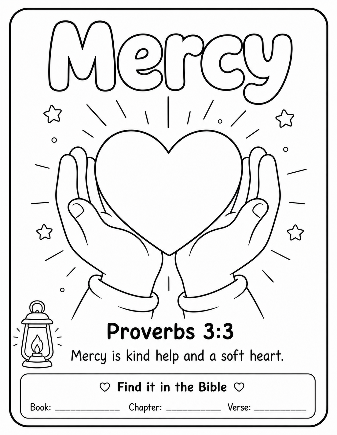 Mercy — printable colouring sheet with Proverbs 3:3